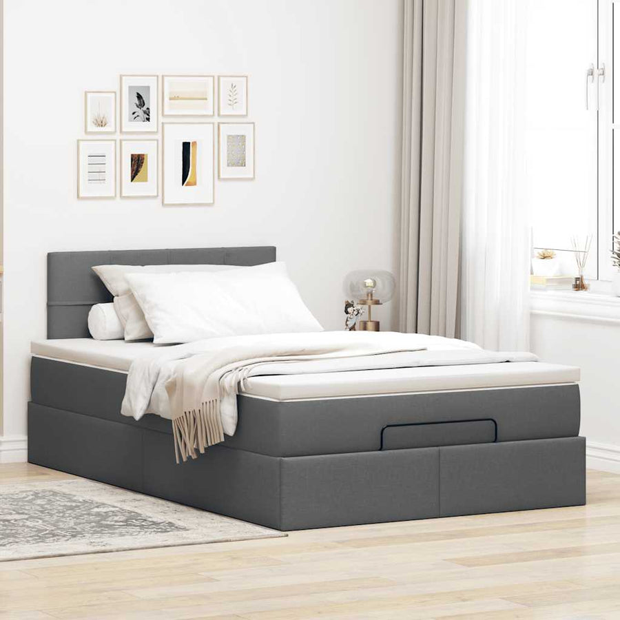 Ottoman bed met matras en LED's 120x200 cm stof donkergrijs