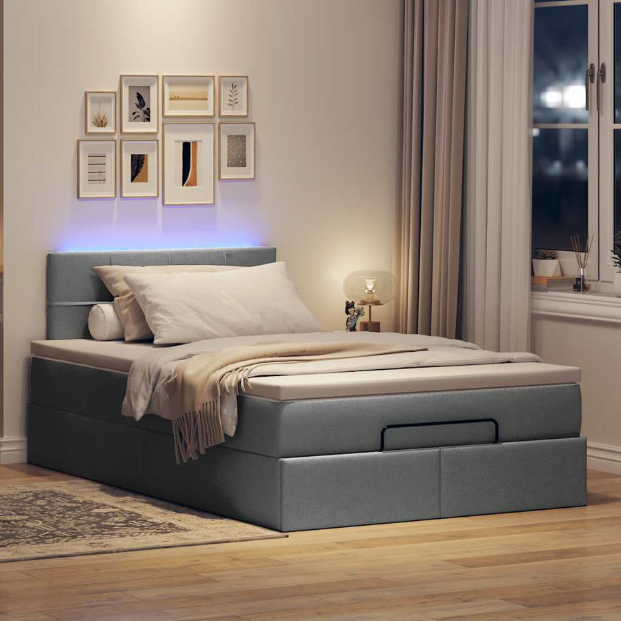 Ottoman bed met matras en LED's 120x200 cm stof donkergrijs