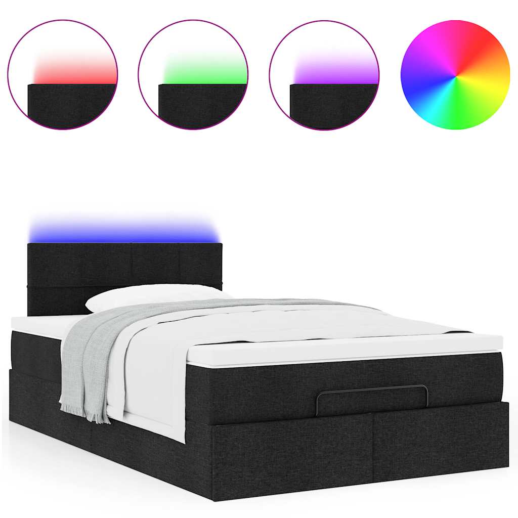Ottoman bed met matras en LED's 120x200 cm stof zwart