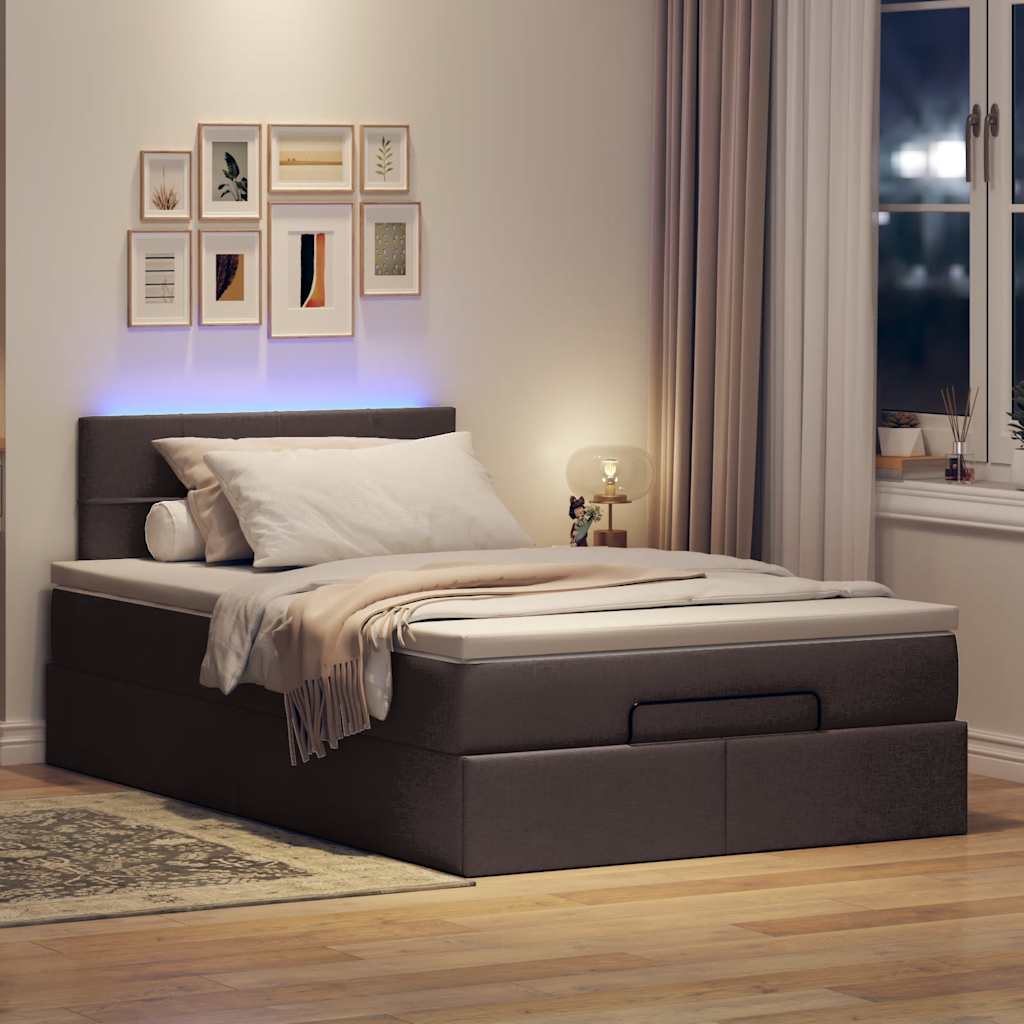 Ottoman bed met matras en LED's 120x200 cm stof donkerbruin