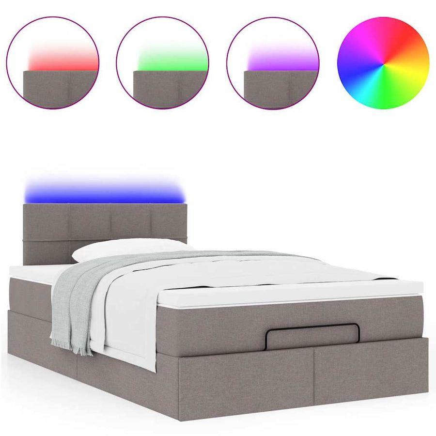 Ottoman bed met matras en LED's 120x200cm stof taupe