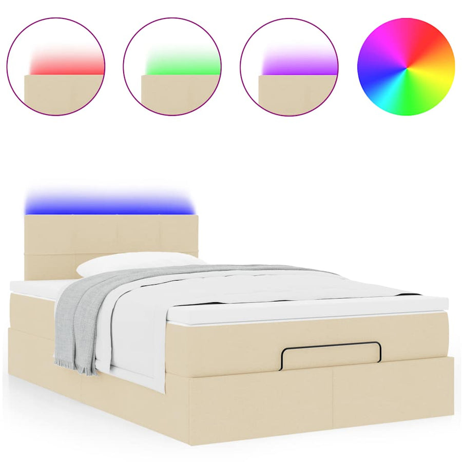 Ottoman bed met matras en LED's 120x200cm stof crèmekleurig