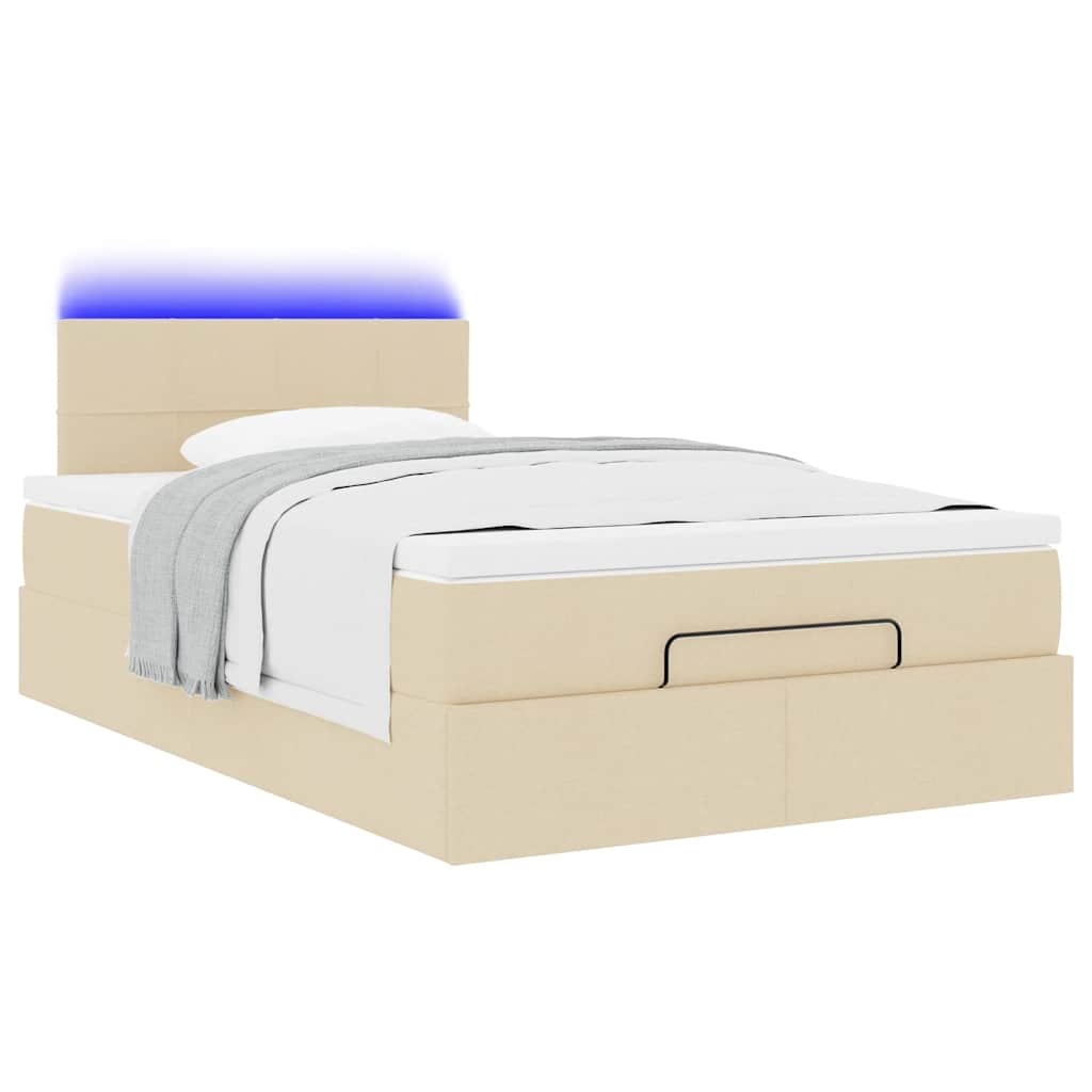 Ottoman bed met matras en LED's 120x200cm stof crèmekleurig