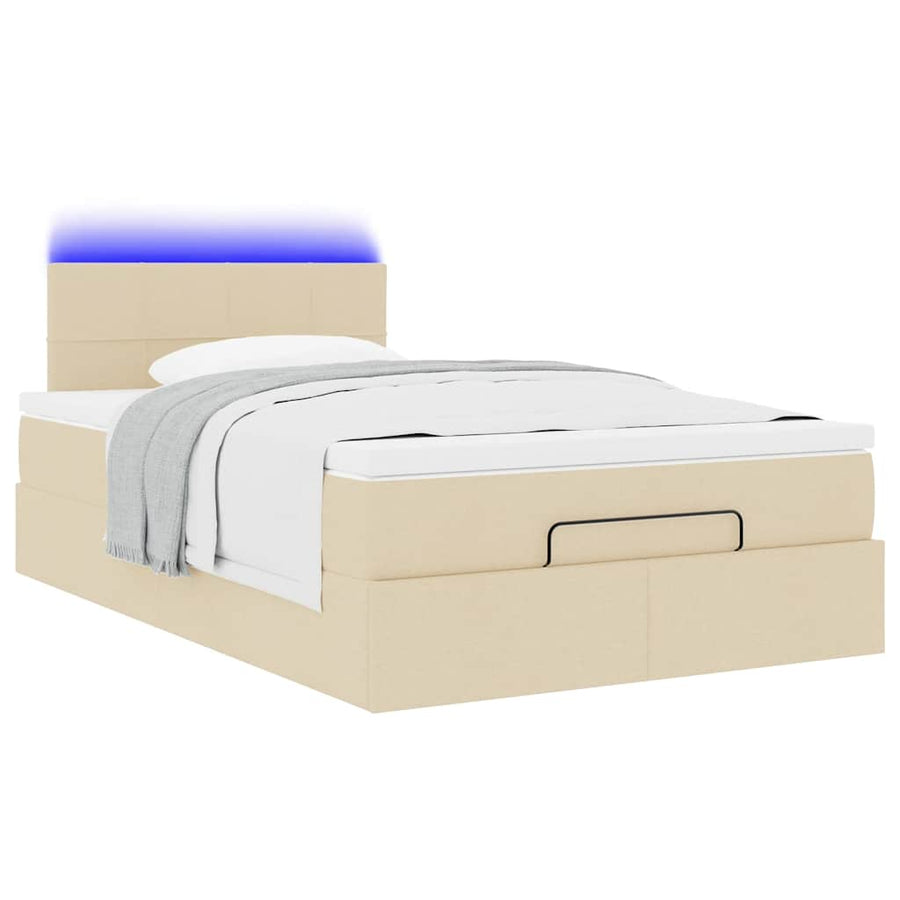 Ottoman bed met matras en LED's 120x200cm stof crèmekleurig