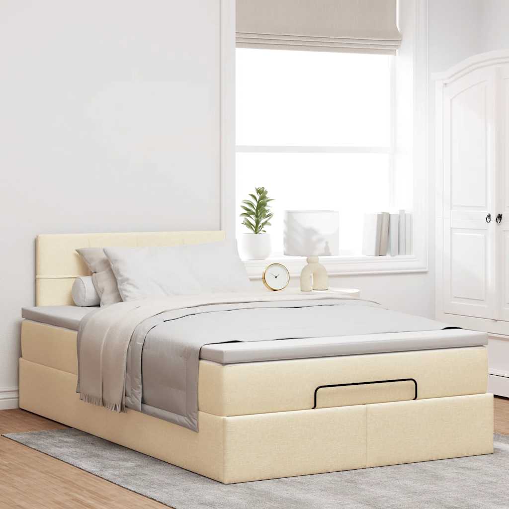 Ottoman bed met matras en LED's 120x200cm stof crèmekleurig