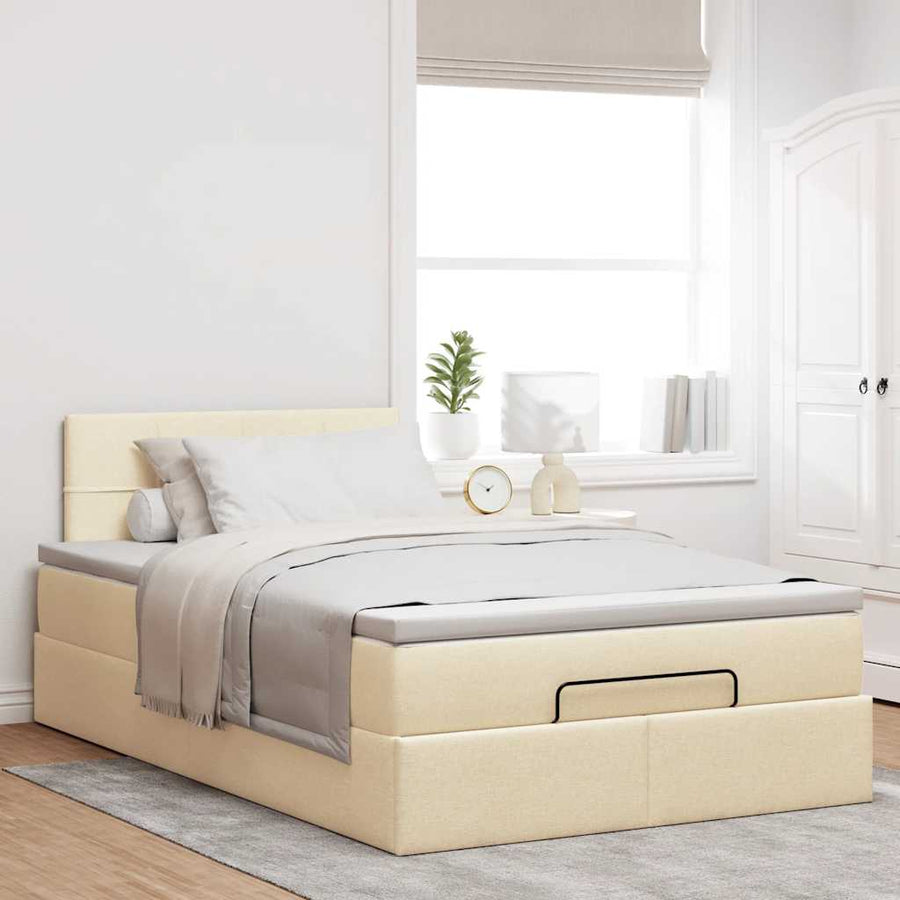 Ottoman bed met matras en LED's 120x200cm stof crèmekleurig