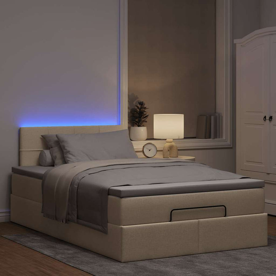 Ottoman bed met matras en LED's 120x200cm stof crèmekleurig