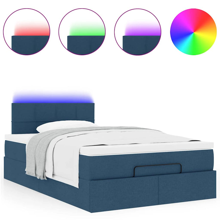 Ottoman bed met matras en LED's 120x200 cm stof blauw