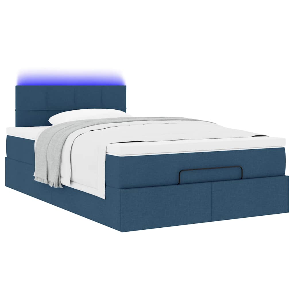 Ottoman bed met matras en LED's 120x200 cm stof blauw