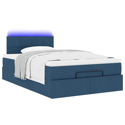 Ottoman bed met matras en LED's 120x200 cm stof blauw