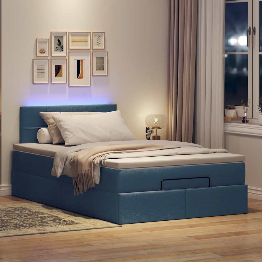 Ottoman bed met matras en LED's 120x200 cm stof blauw