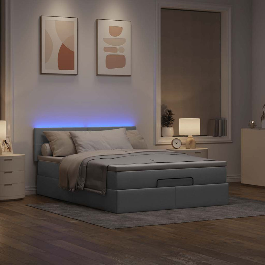 Bed poef met matras en LED's stof 140x190 cm lichtgrijs