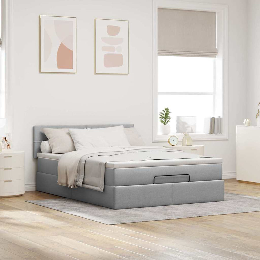 Bed poef met matras en LED's stof 140x190 cm lichtgrijs