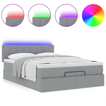 Bed poef met matras en LED's stof 140x190 cm lichtgrijs