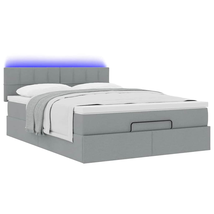 Bed poef met matras en LED's stof 140x190 cm lichtgrijs