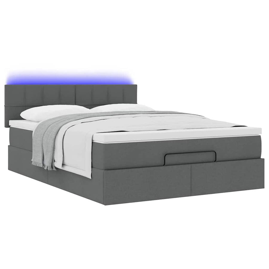 Bed poef met matras en LED's stof 140x190 cm donkergrijs