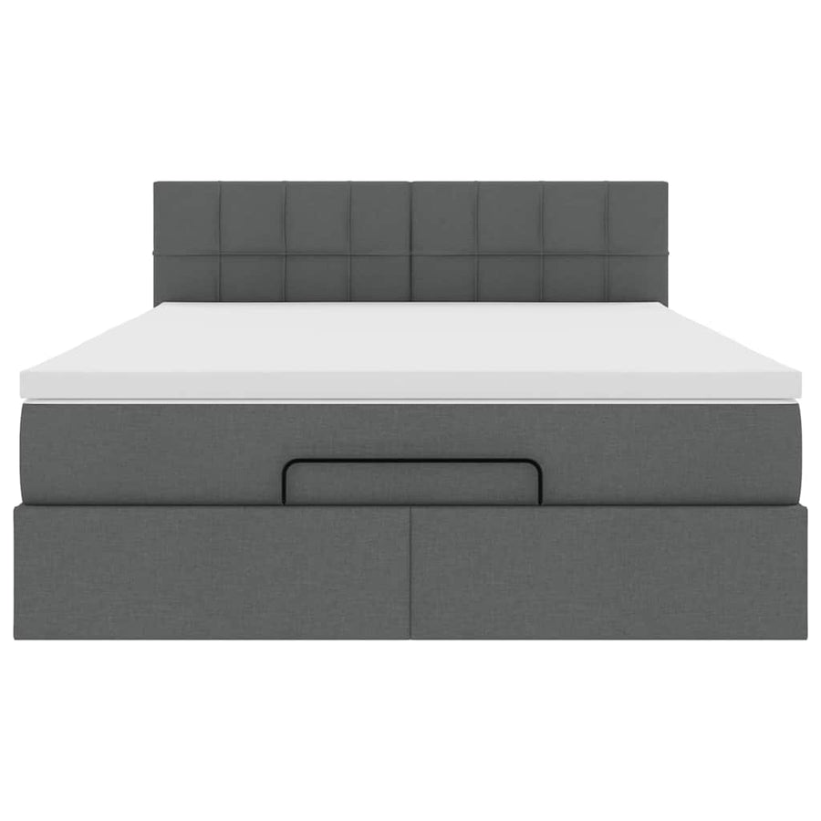 Bed poef met matras en LED's stof 140x190 cm donkergrijs