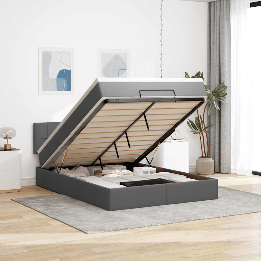 Bed poef met matras en LED's stof 140x190 cm donkergrijs