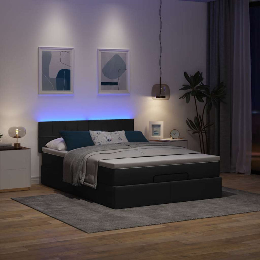 Bed poef met matras en LED's stof 140x190 cm zwart