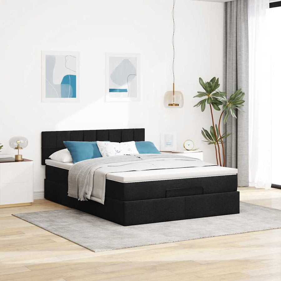 Bed poef met matras en LED's stof 140x190 cm zwart