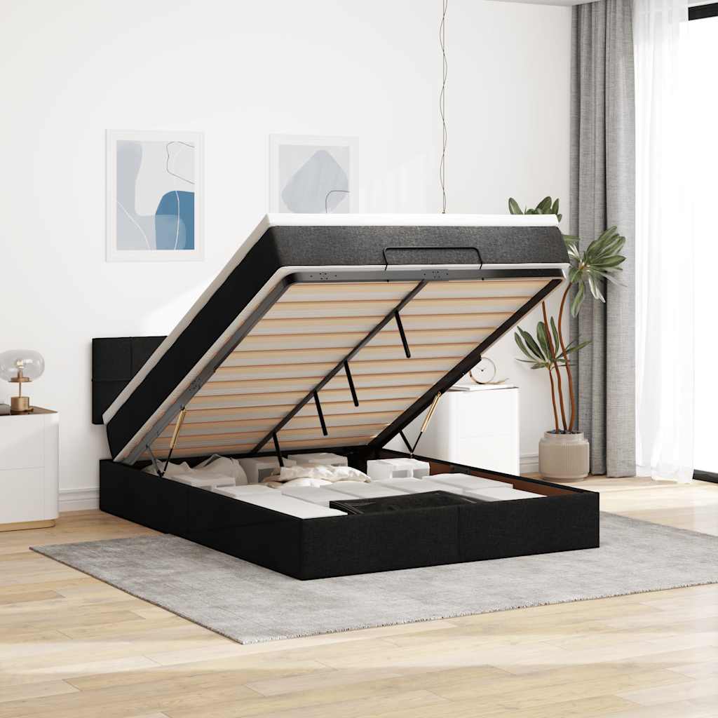 Bed poef met matras en LED's stof 140x190 cm zwart