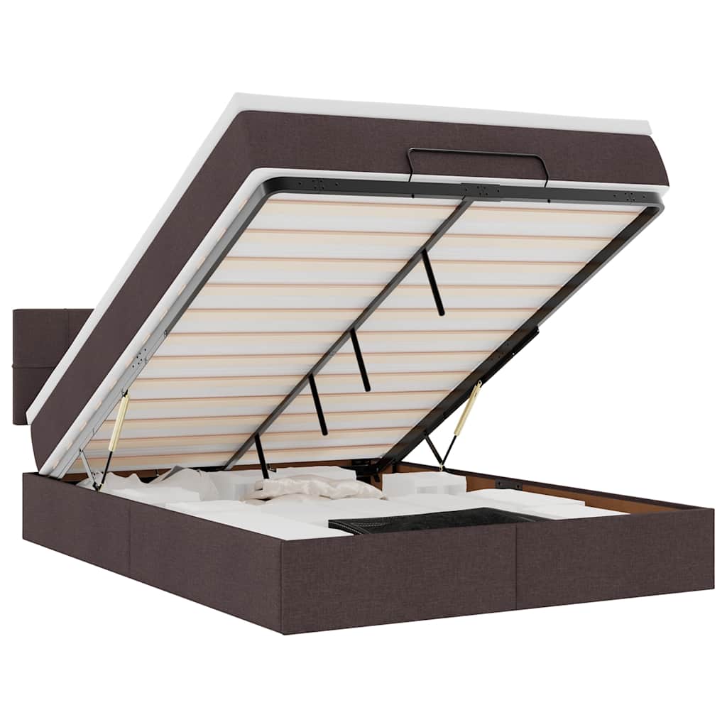 Bed poef met matras en LED's 140x190 cm stof donkerbruin