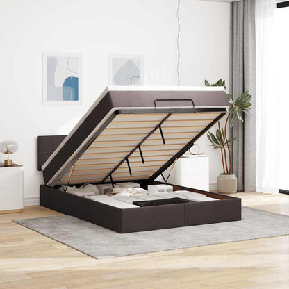 Bed poef met matras en LED's 140x190 cm stof donkerbruin