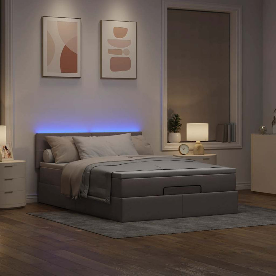 Bed Poef Met Matras En Led's Stof 140 x 190 cm Taupe