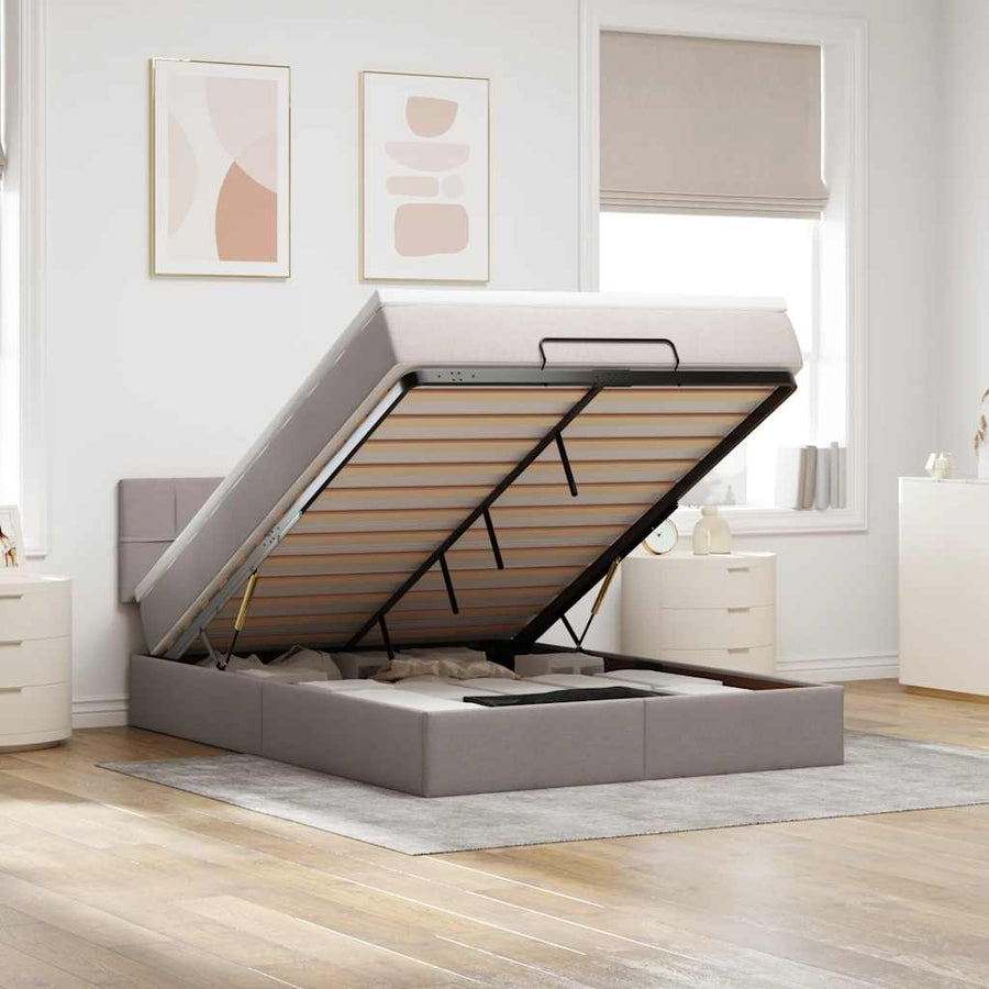 Bed Poef Met Matras En Led's Stof 140 x 190 cm Taupe