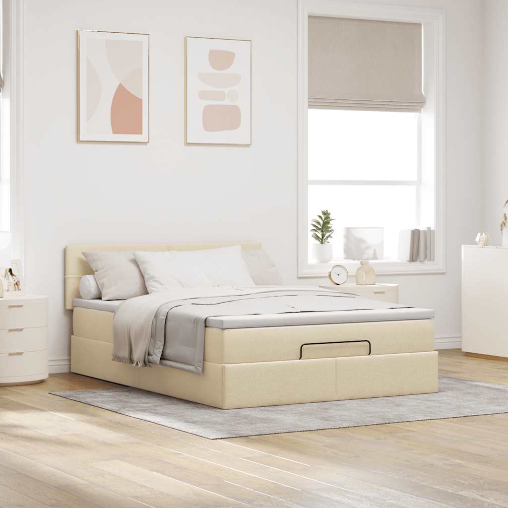 Bed poef met matras en LED's stof 140x190 cm crème