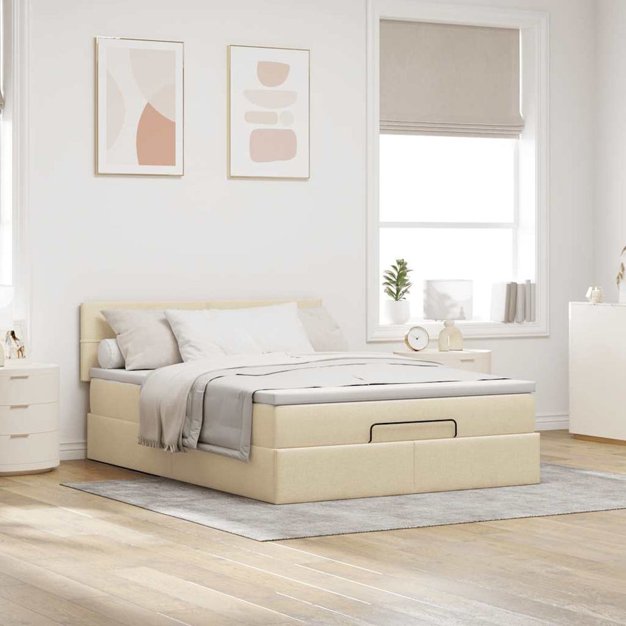 Bed poef met matras en LED's stof 140x190 cm crème