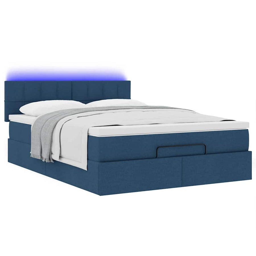 Bed poef met matras en LED's stof 140x190 cm blauw