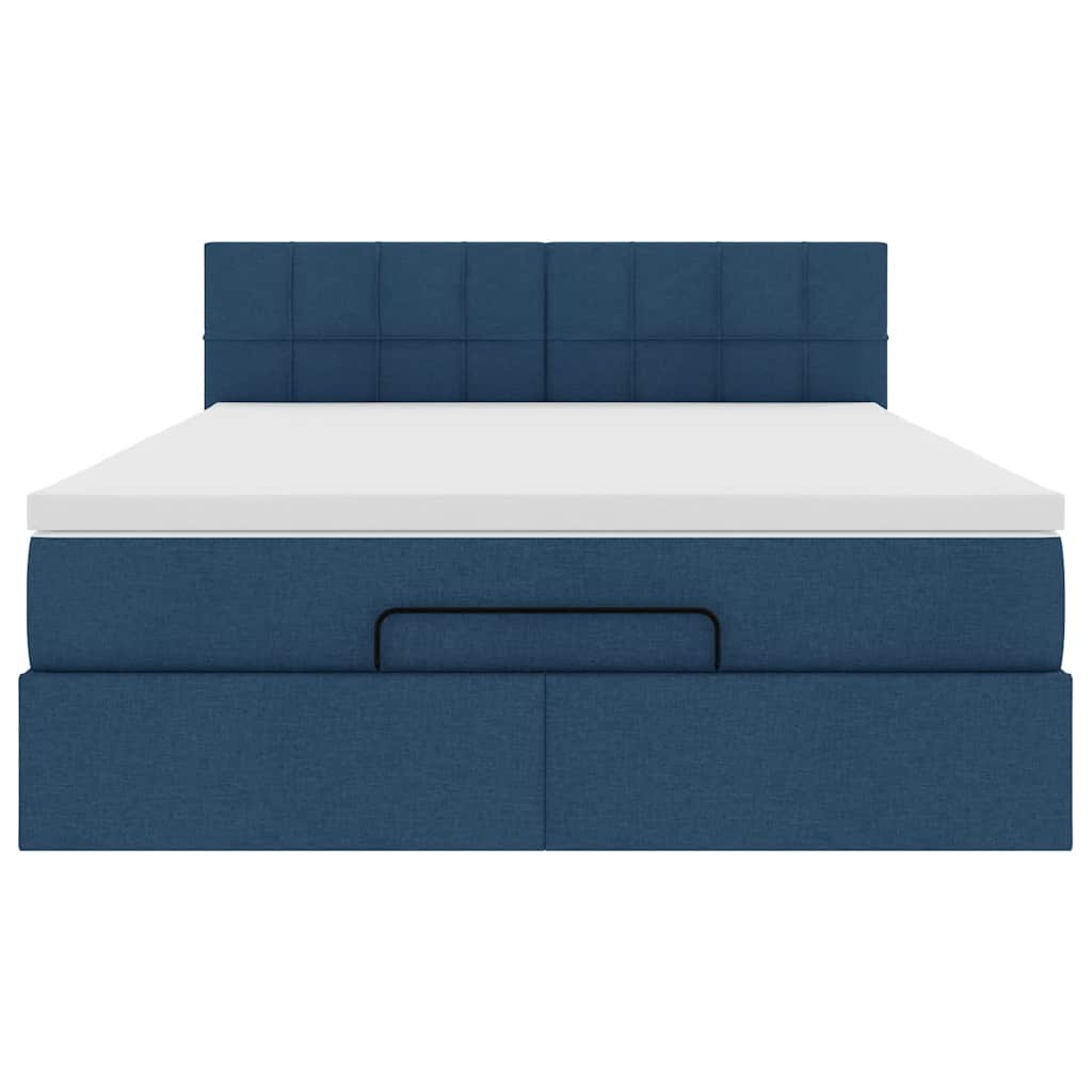 Bed poef met matras en LED's stof 140x190 cm blauw