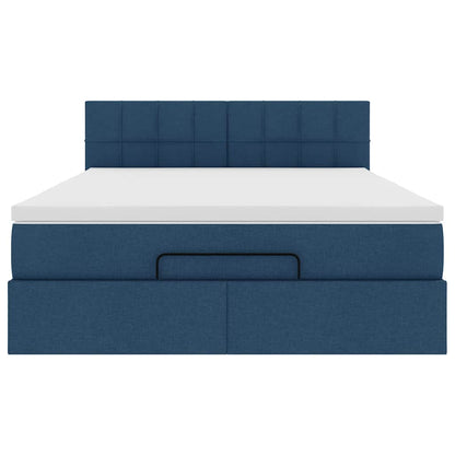 Bed poef met matras en LED's stof 140x190 cm blauw
