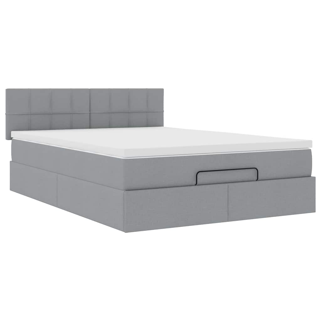 Ottoman bed met matras en LED's 140x200cm stof lichtgrijs