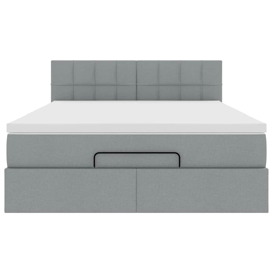 Ottoman bed met matras en LED's 140x200cm stof lichtgrijs