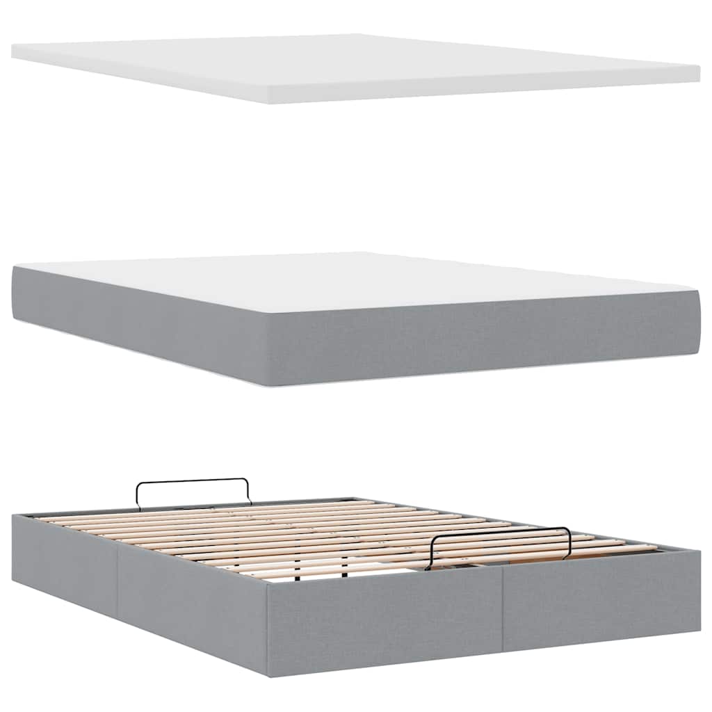 Ottoman bed met matras en LED's 140x200cm stof lichtgrijs