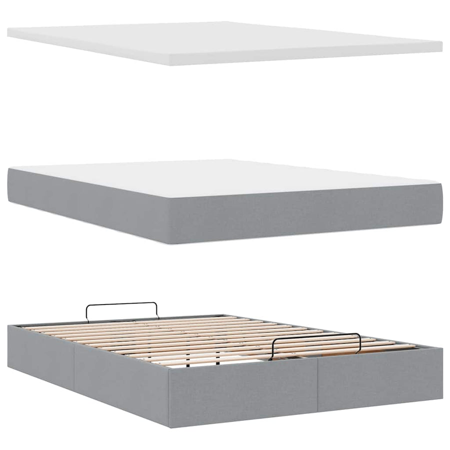 Ottoman bed met matras en LED's 140x200cm stof lichtgrijs