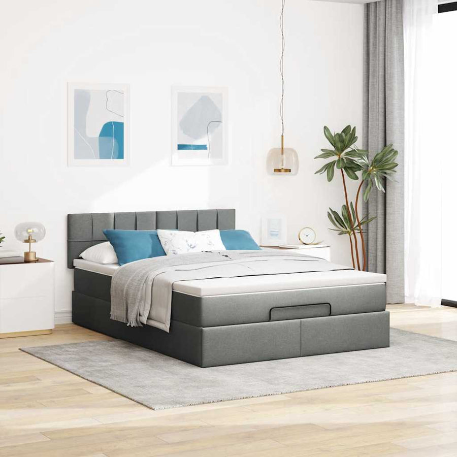 Ottoman bed met matras en LED's 140x200 cm stof donkergrijs