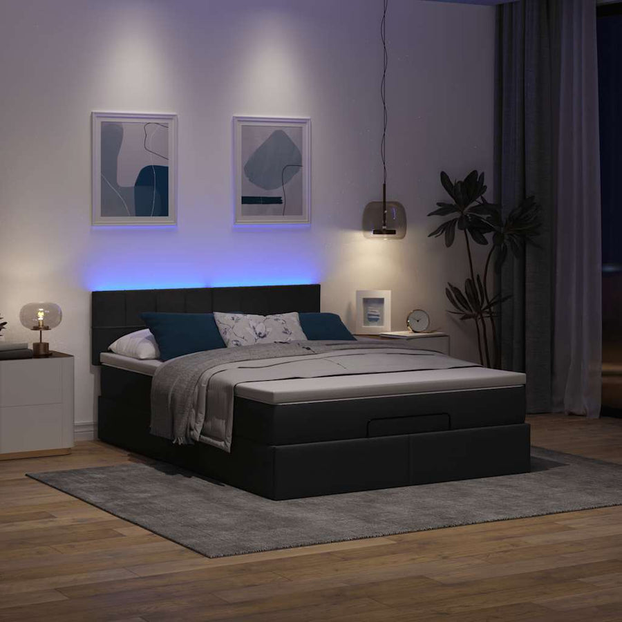 Ottoman bed met matras en LED's 140x200 cm stof zwart