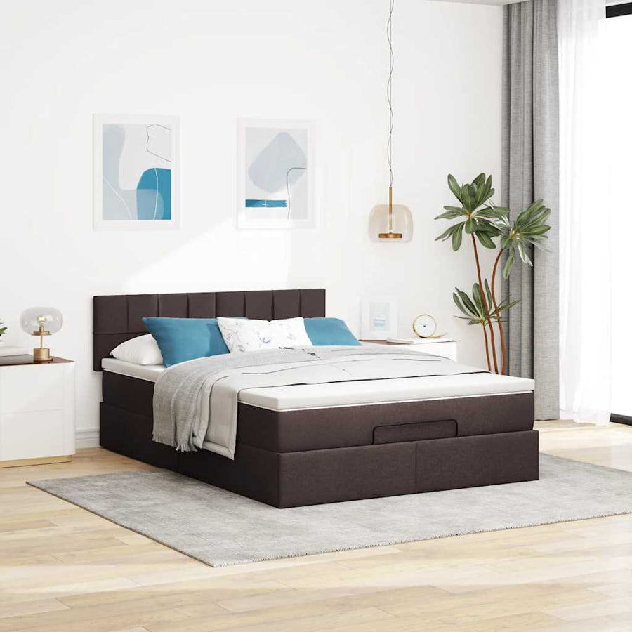Ottoman bed met matras en LED's 140x200cm stof donkerbruin