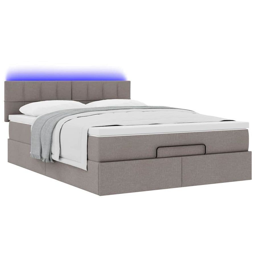 Ottoman bed met matras en LED's 140x200 cm stof taupe