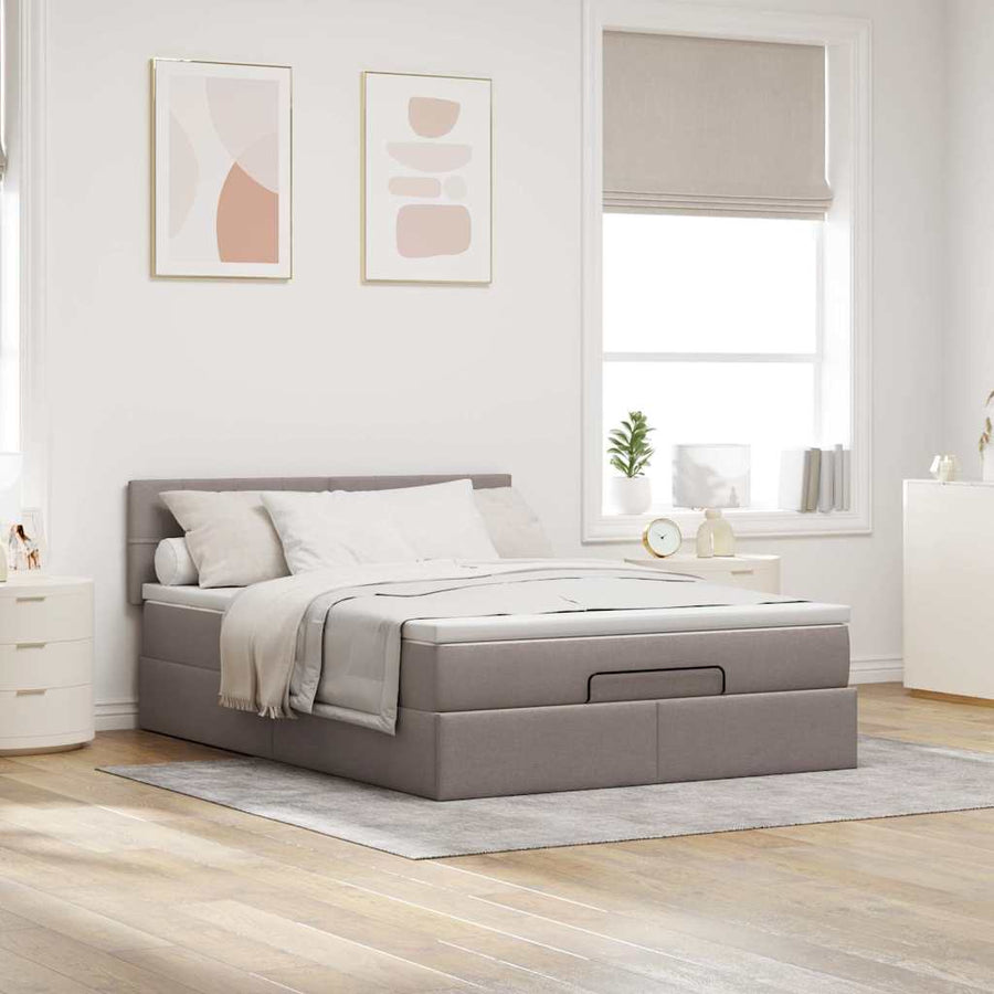Ottoman bed met matras en LED's 140x200 cm stof taupe
