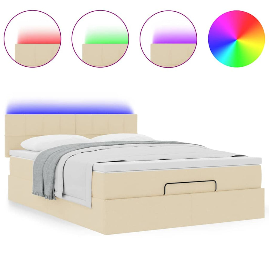 Ottoman bed met matras en LED's 140x200 cm stof crèmekleurig
