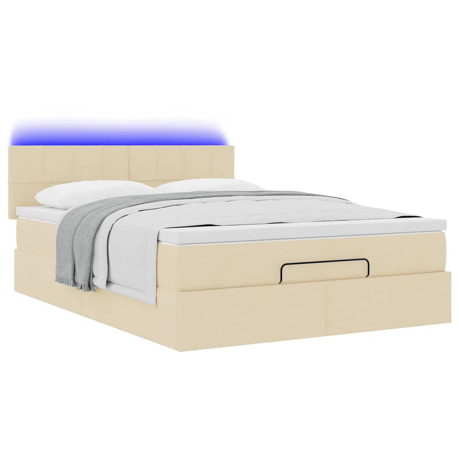 Ottoman bed met matras en LED's 140x200 cm stof crèmekleurig