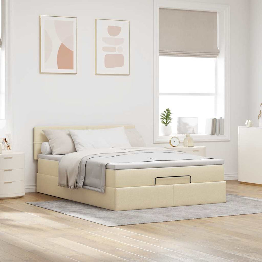 Ottoman bed met matras en LED's 140x200 cm stof crèmekleurig