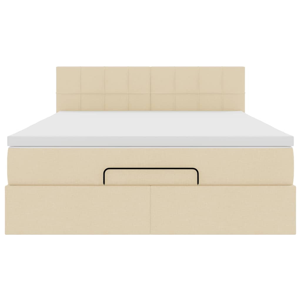 Ottoman bed met matras en LED's 140x200 cm stof crèmekleurig