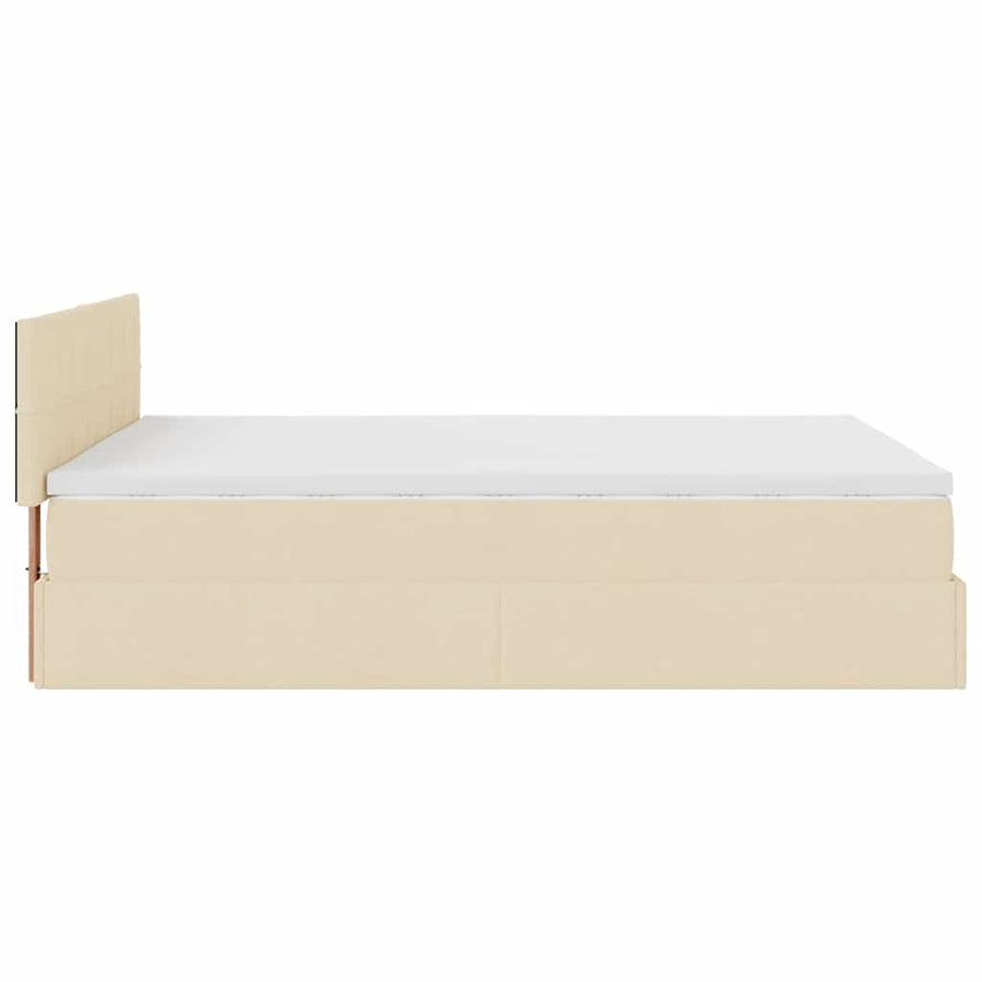 Ottoman bed met matras en LED's 140x200 cm stof crèmekleurig