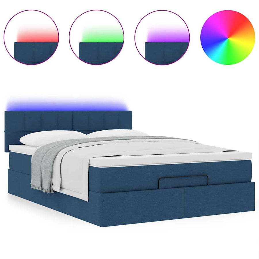 Ottoman bed met matras en LED's 140x200cm stof blauw