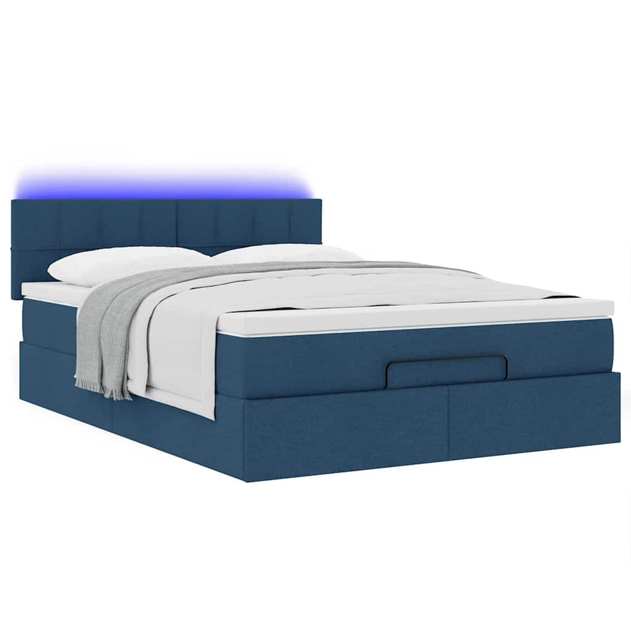 Ottoman bed met matras en LED's 140x200cm stof blauw
